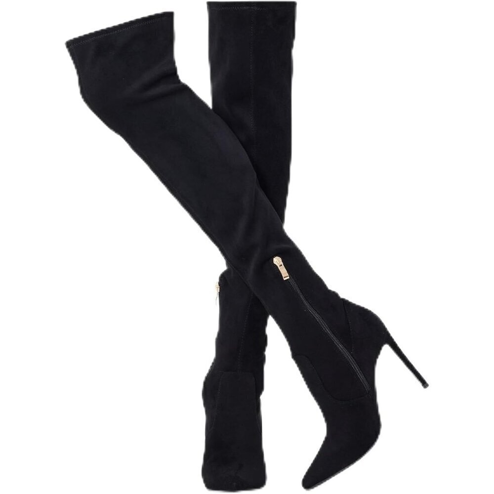 Women Black Suede Wools Polyurethane Over The Knee Stiletto Heel Pointed Boots